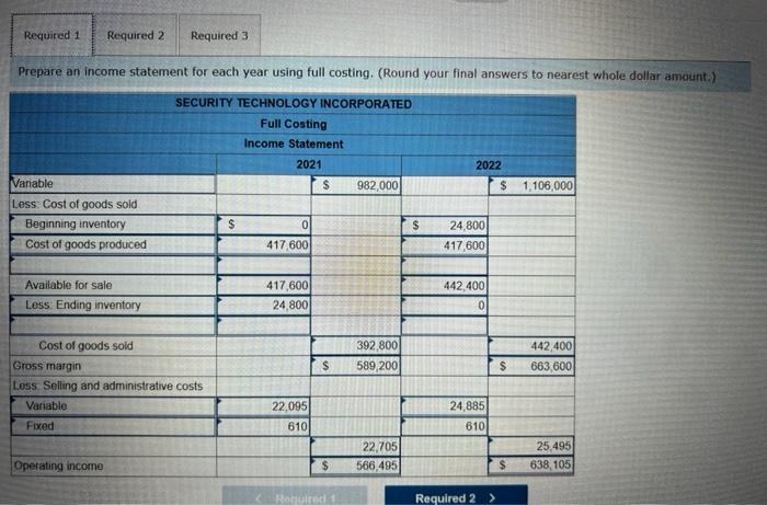 Full vs. Variable Costing [LO 18-3, 18-4] Security Technology Incorporated (STI) is