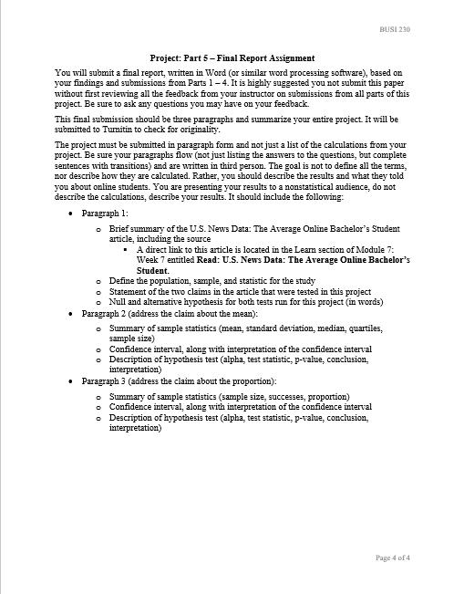 final report, written in Word (or similar word processing software), based on