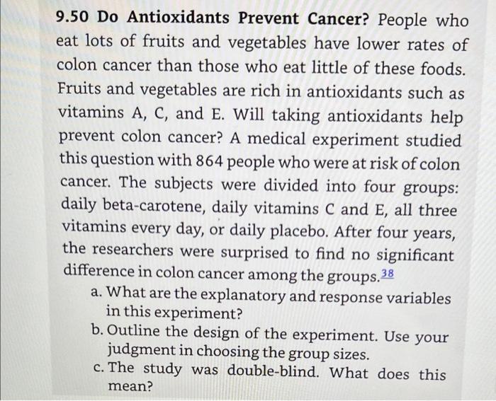help with part a, b, c, d, & e 9.50 Do Antioxidants