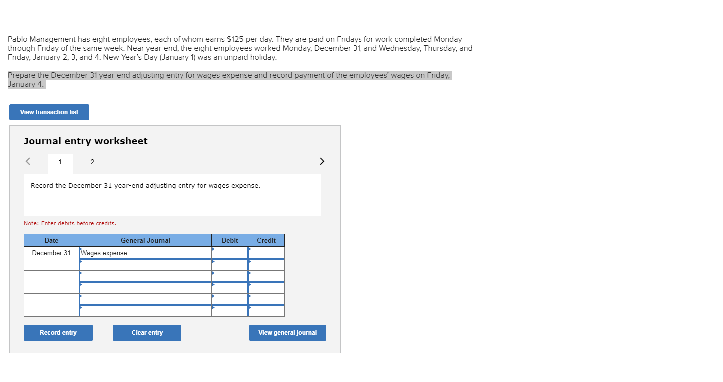Need help with chapter exercise homework Pablo Management has eight employees, each