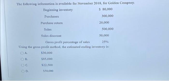 please solve it fast The following information is available for November 2018,