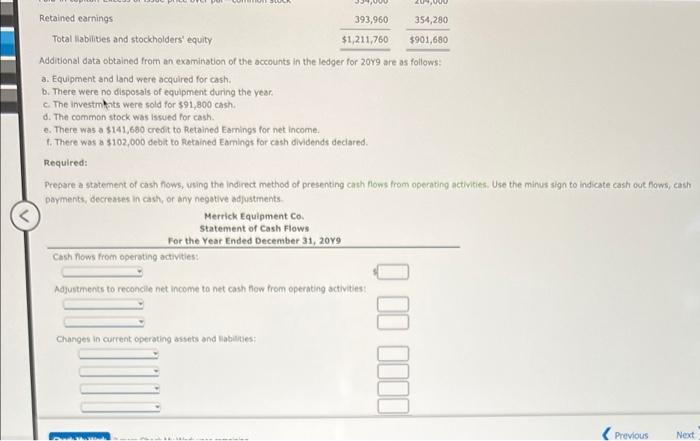 Equipment Co. for December 31, 2019 and 20Y8, is as follows: Dec.