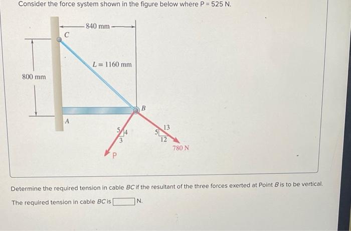  Consider the force system shown in the figure below where P=525N.