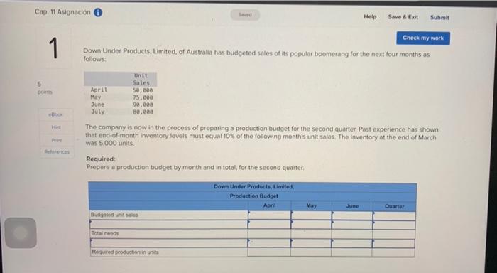 Help!! Cap. 11 Asignacin 1 Seved Help Save & Exit Submit Check