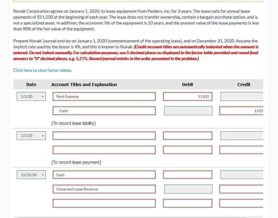 Flint Corporation agrees on January 1, 2020, to lease equipment from Packers,