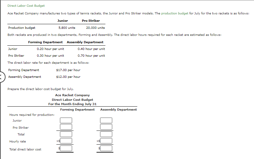 Chapter 8 question #4 Direct Labor Cost Budget Ace Racket Company manufactures