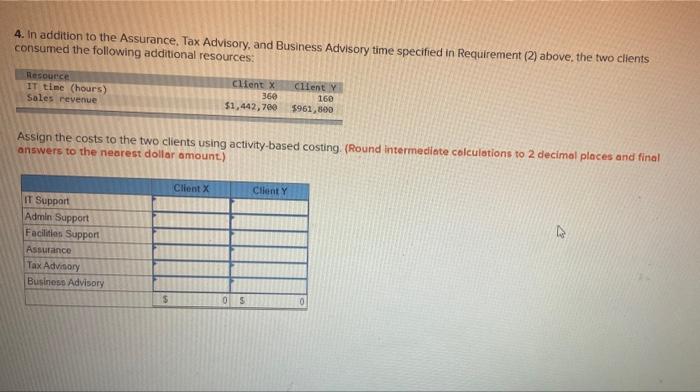 revenue generating departments, whose cost details for a typical quarter are presented