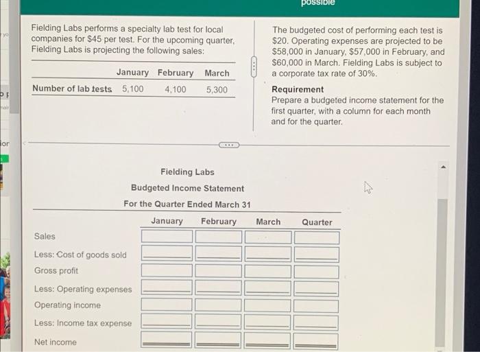 Question1 possible yo Fielding Labs performs a specialty lab test for local