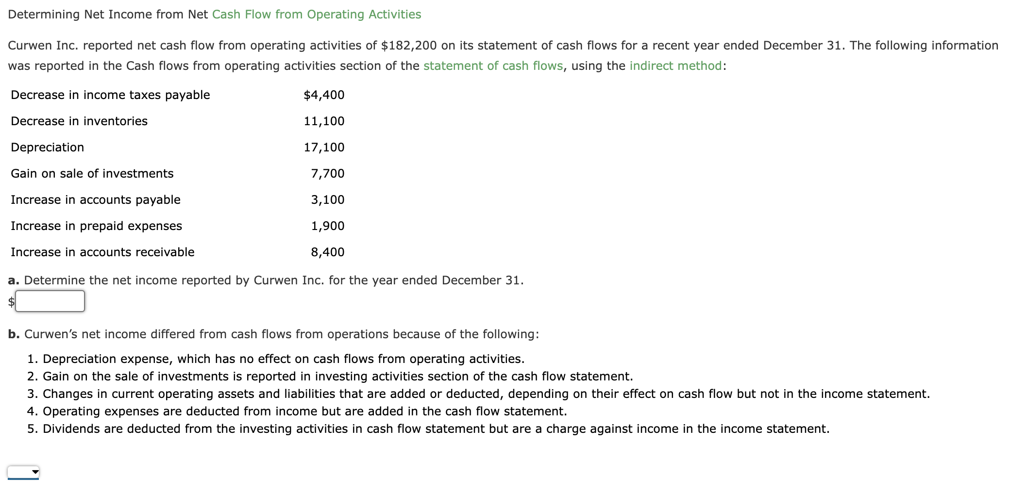  Determining Net Income from Net Cash Flow from Operating Activities Curwen