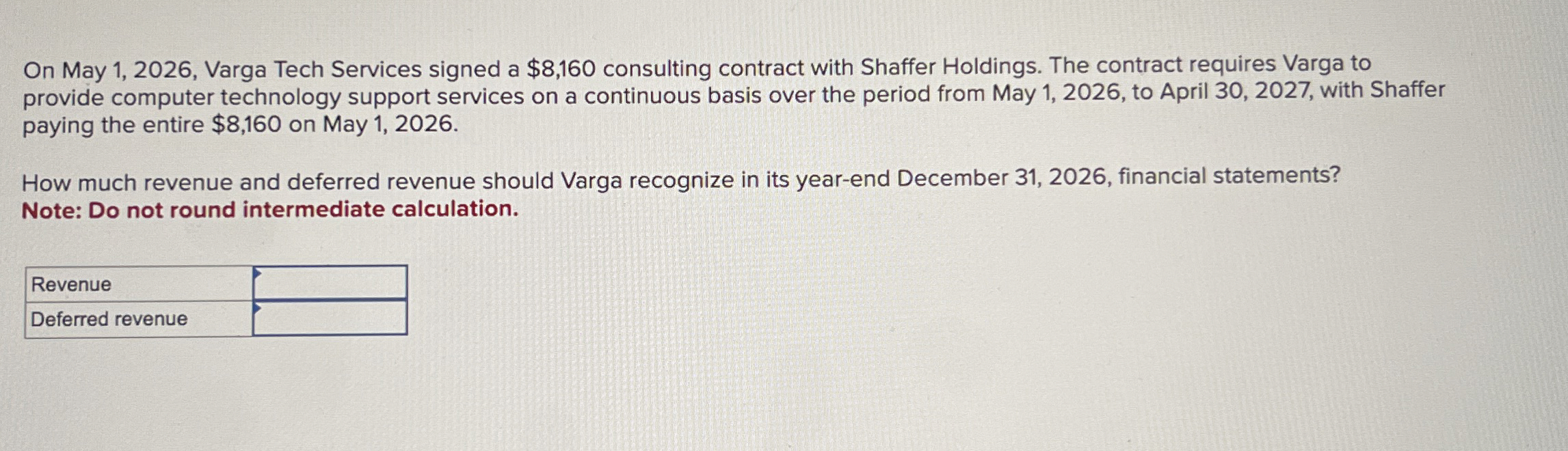  On May 1,2026, Varga Tech Services signed a $8,160 consulting contract
