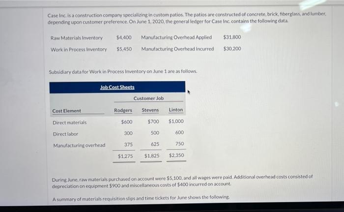 please help with part c!!! Case Inc. is a construction company specializing