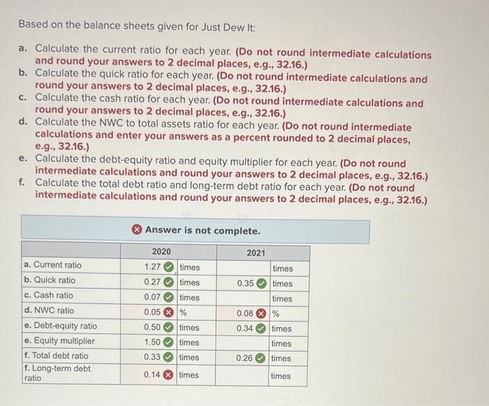 Corporation reports the following balance sheet information for 2020 and 2021. Based