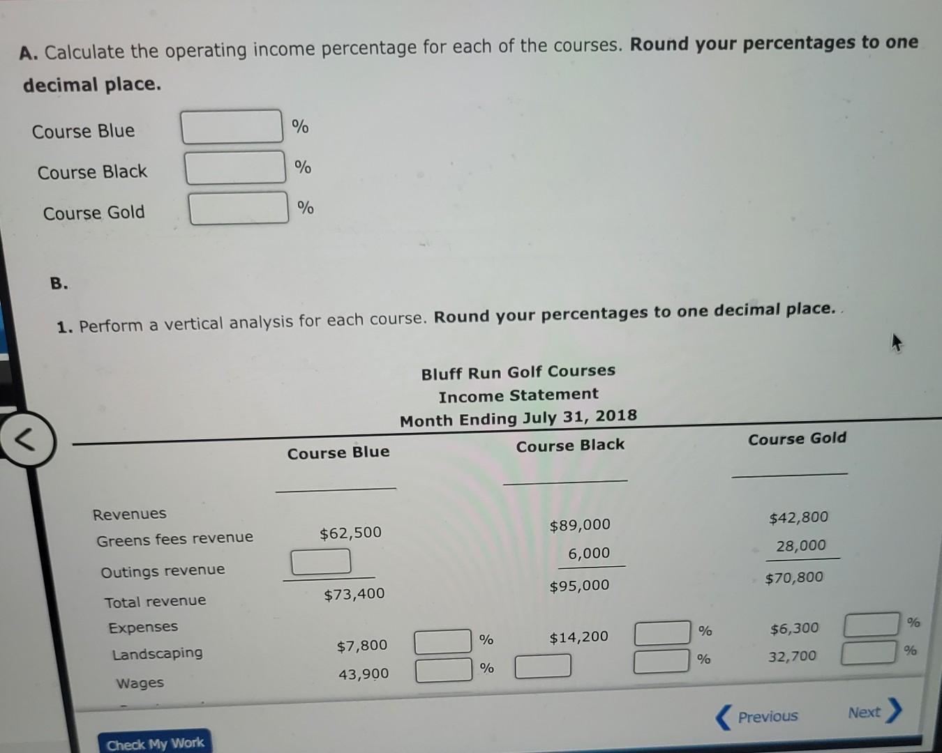 following information is from Bluff Run Golf Courses. The company runs three