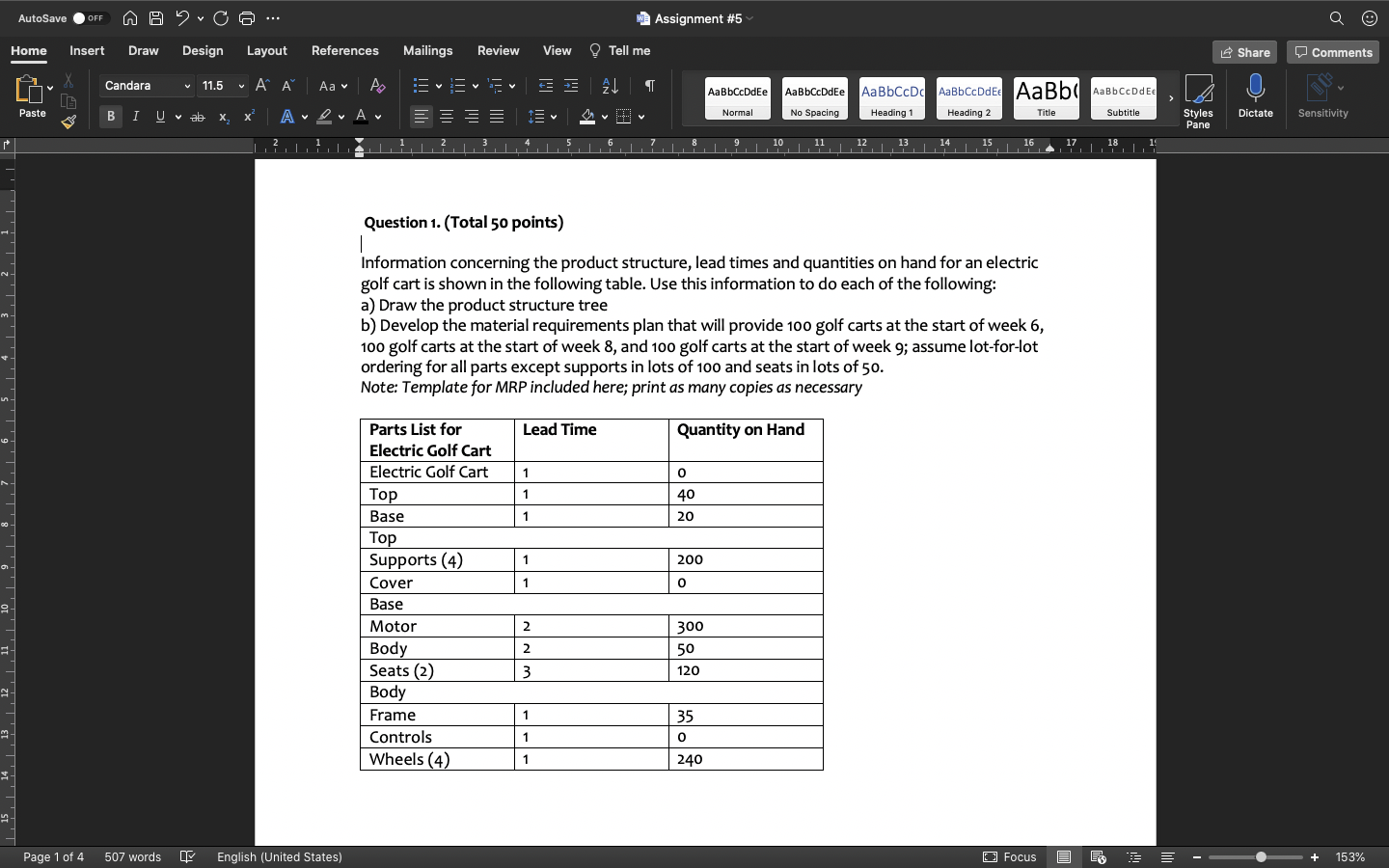  AutoSave . OFF AH ?. CG ... Assignment #5 Q Home