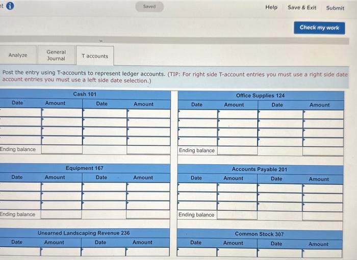 Common Stock (307); Dividends (319); Landscaping Revenue (403); Wages Expense (601); and
