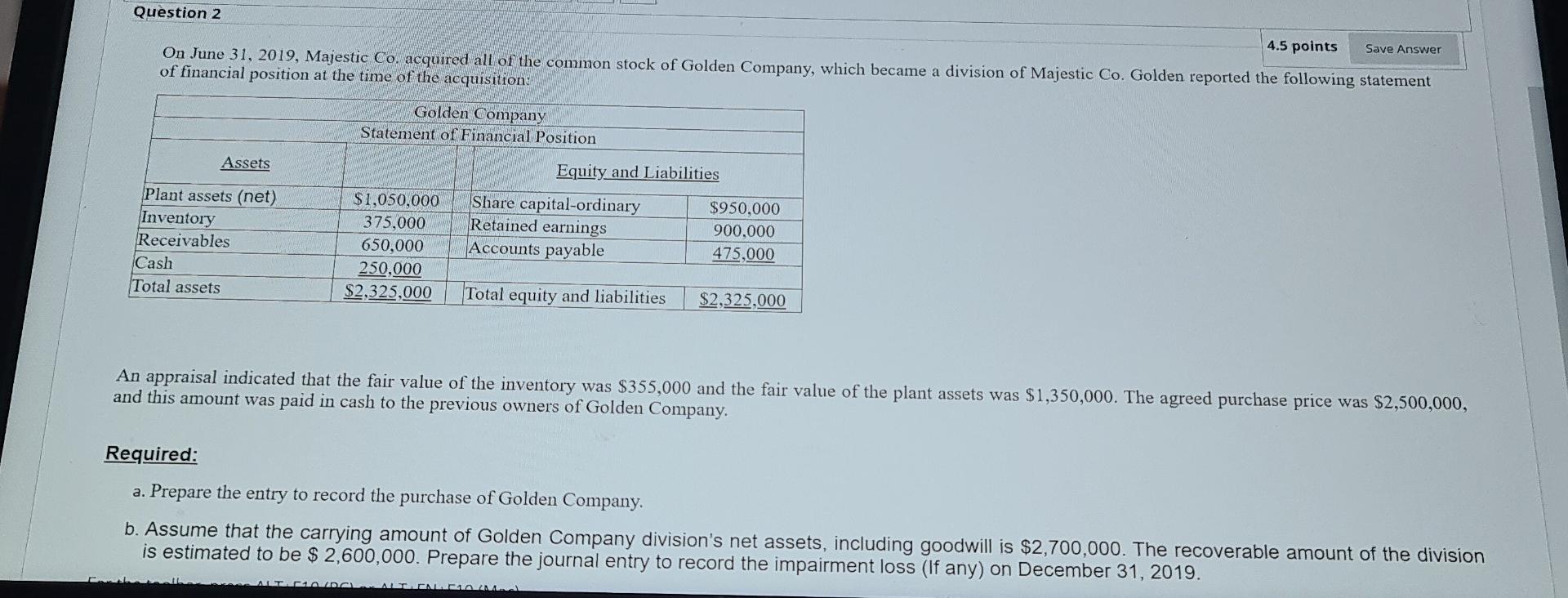 Q2 urgent Question 2 4.5 points Save Answer On June 31,