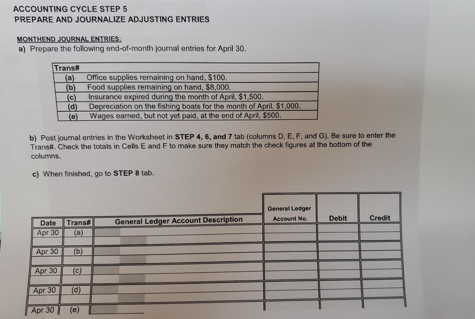 fishing boats, and professional instruction in fishing techniques. The chart of accounts