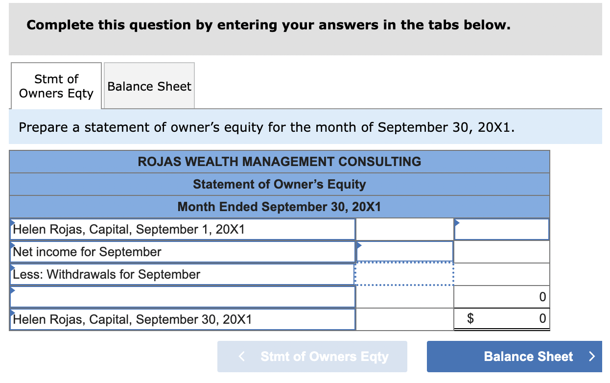 equity and a balance sheet. LO 2-5 At the beginning of September,