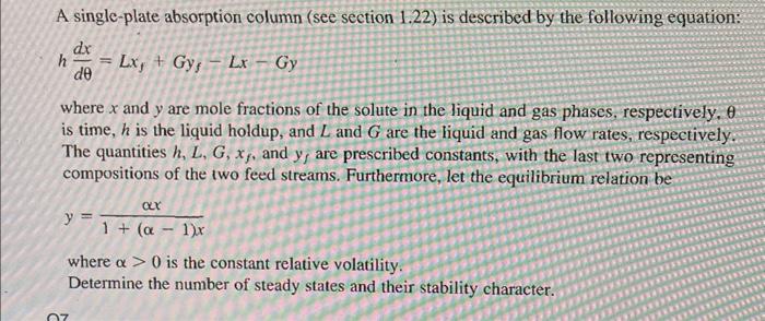 advanced mathematics A single-plate absorption column (see section 1.22 ) is described