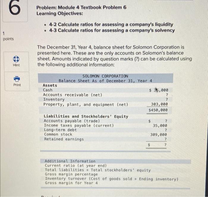 6 6 Problem: Module 4 Textbook Problem 6 Learning Objectives: 4-2 Calculate
