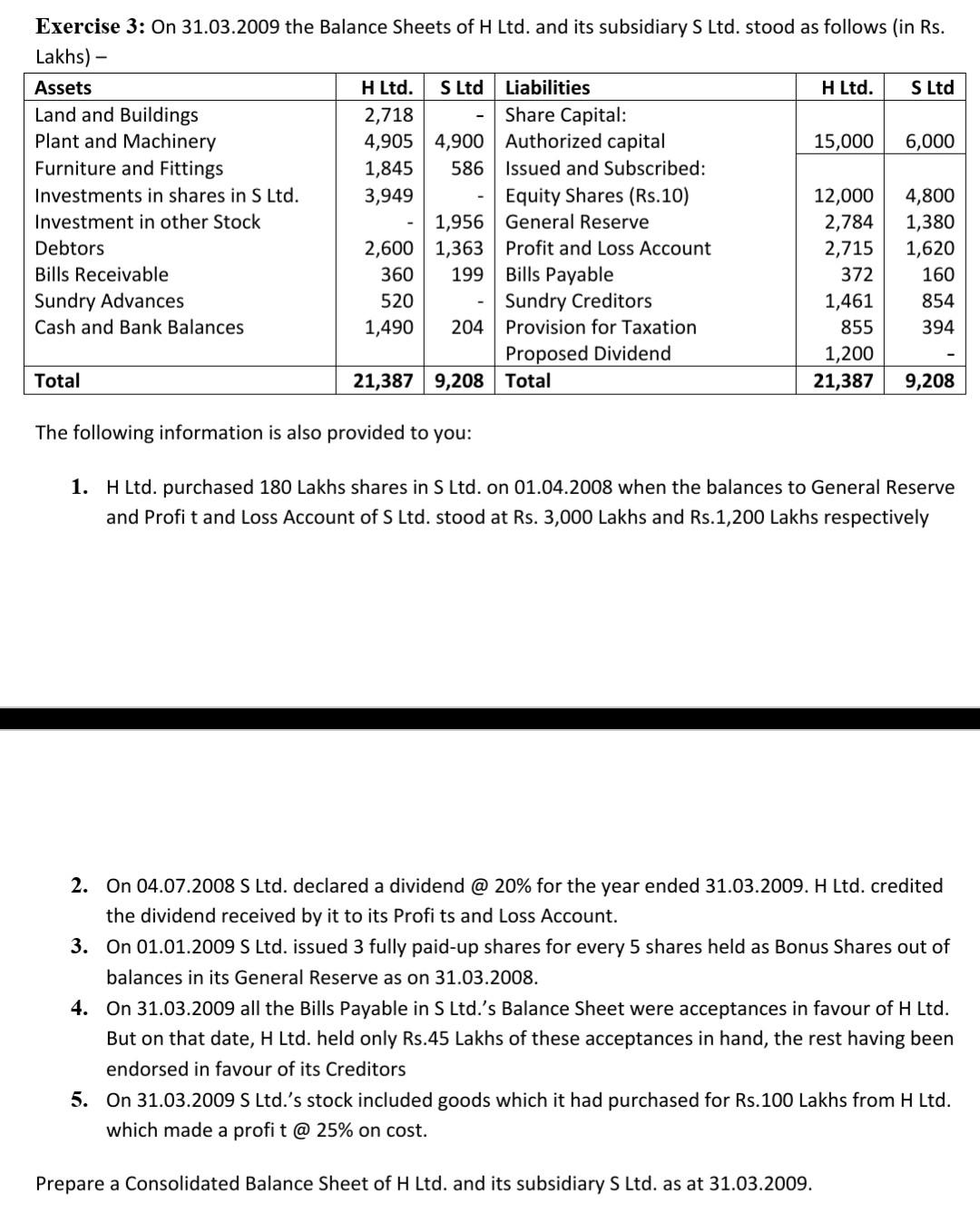  please solve step by step .. thanks Exercise 3: On 31.03.2009