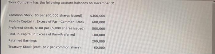 please help answer the following questions with the information known Torre Company