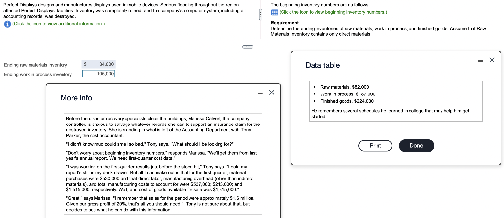 Need help finding the work in process and finished goods Perfect
