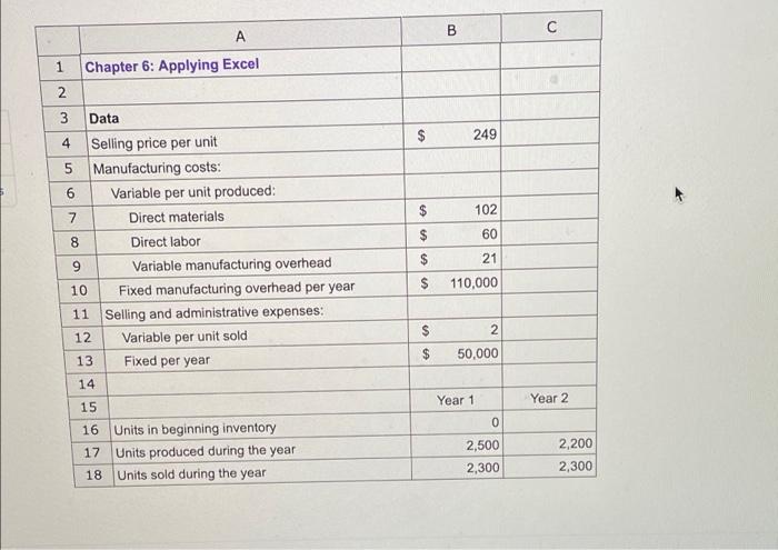 need tonight please B A 1 Chapter 6: Applying Excel 2 $