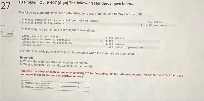  please solve will upvote 27 pints 02:26:33 TB Problem Qu. 9-407