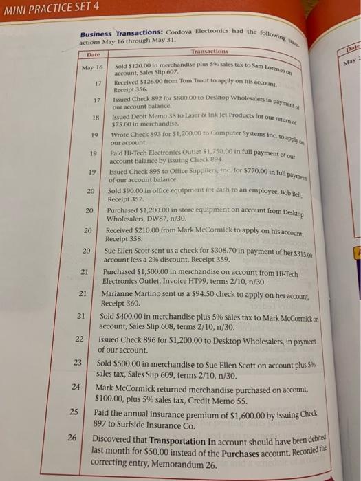  Please help solve accounting mini practice set 4 from the glencoe