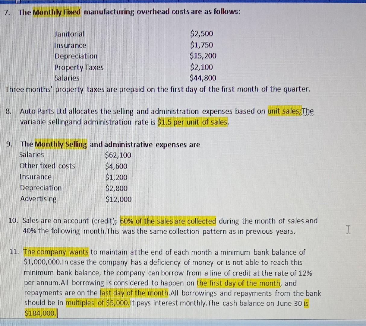 division, which produces one product called "Auto Parts# 857," reached a spike