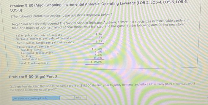  Problem 5-30 (Algo) Graphing: Incremental Analysis; Operating Leverage [LO5-2, LO5-4, LO5-5,