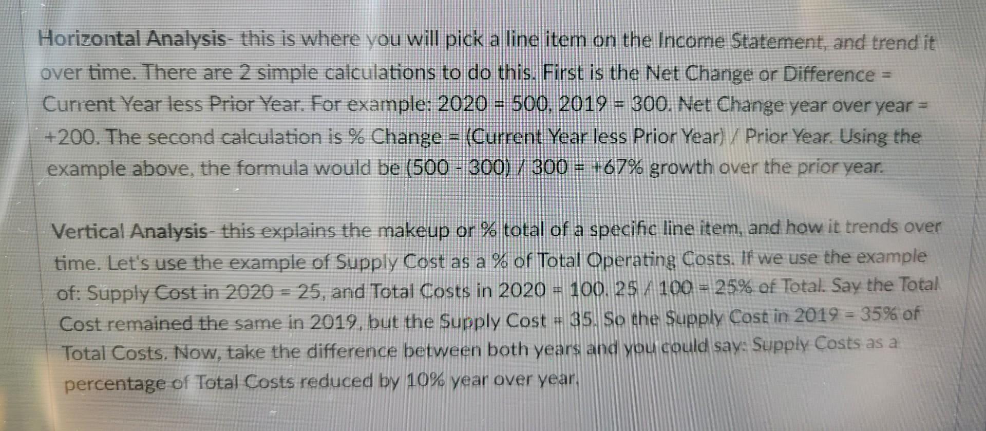 how do I do a horizontal analysis on the 10-k income