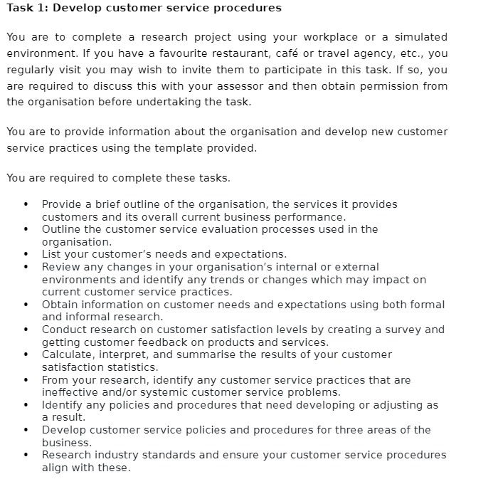  Task 1: Develop customer service procedures You are to complete a