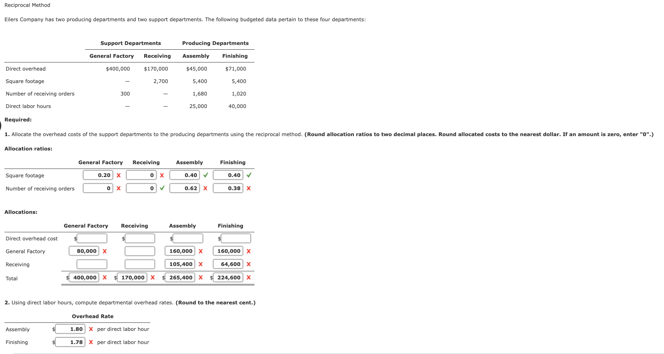  please help asap! Eilers Company has two producing departments and two