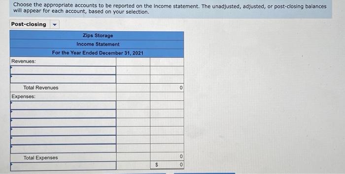 Zips Storage at January 1, 2021, includes the following account balances: Credits