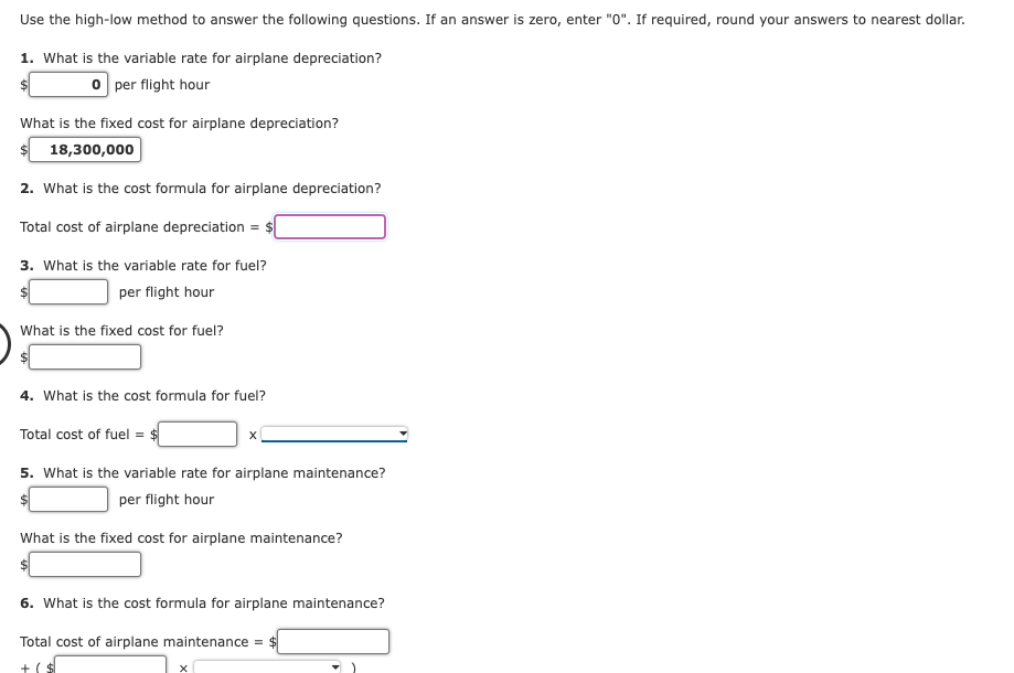 high and low use of three different resources for Fly High Airlines