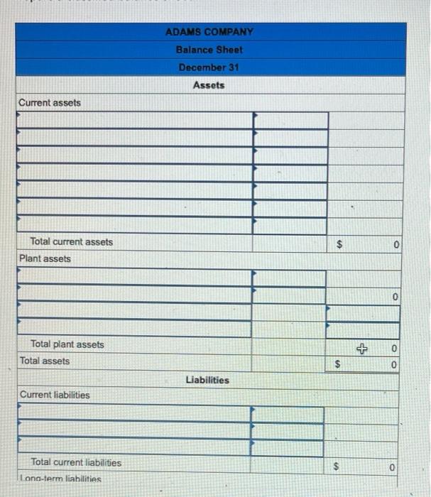 LO P4 Adams Company reports the following balance sheet accounts as of