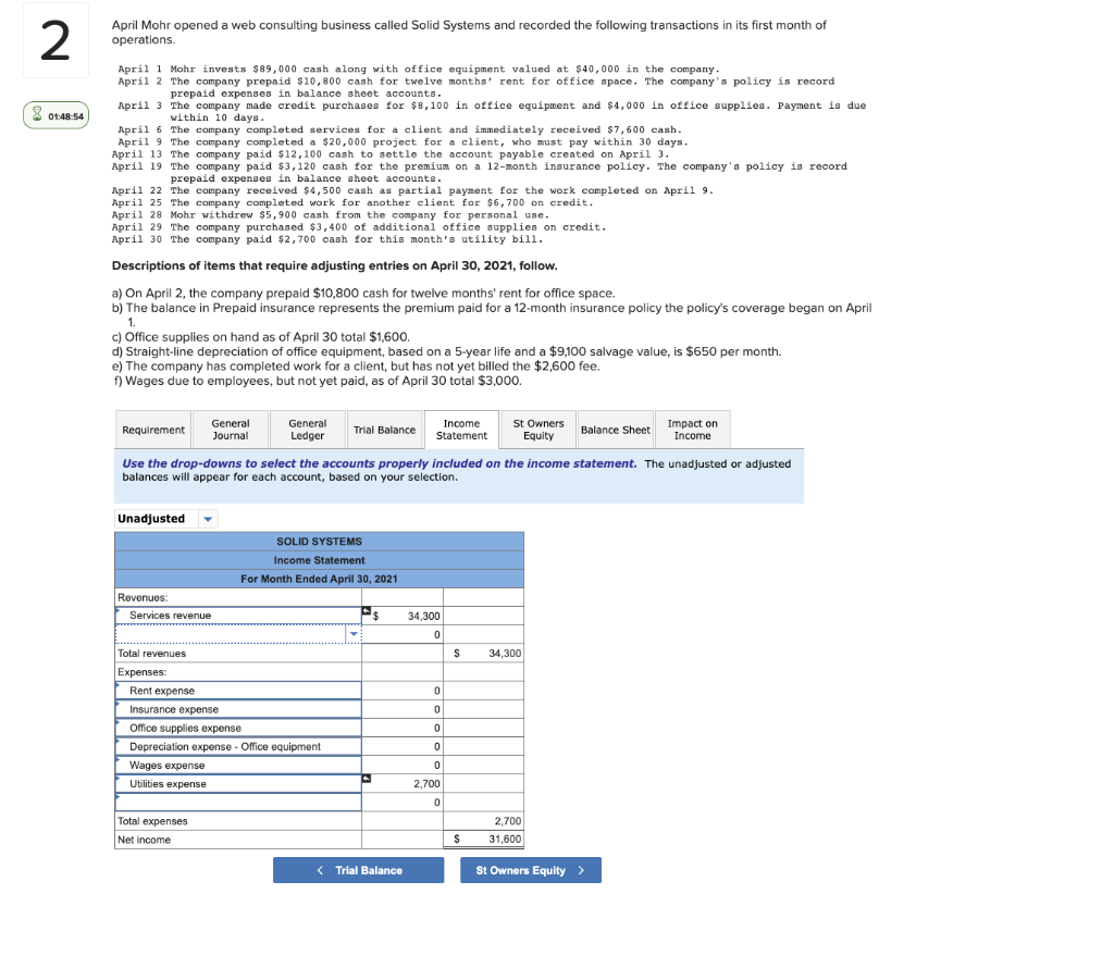 Solid Systems and recorded the following transactions in its first month of
