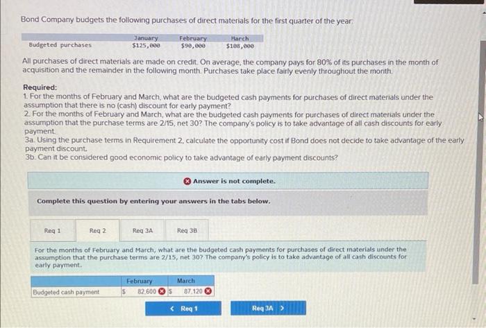 Disbursements Budget [LO 10-4) Bond Company budgets the following purchases of direct