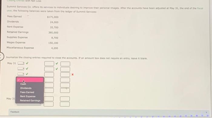 the following balances were taken from the ledger of Summit Services: Fees