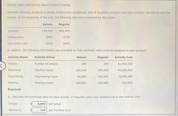  Please answer in the same format given. Thank you Activity Rates