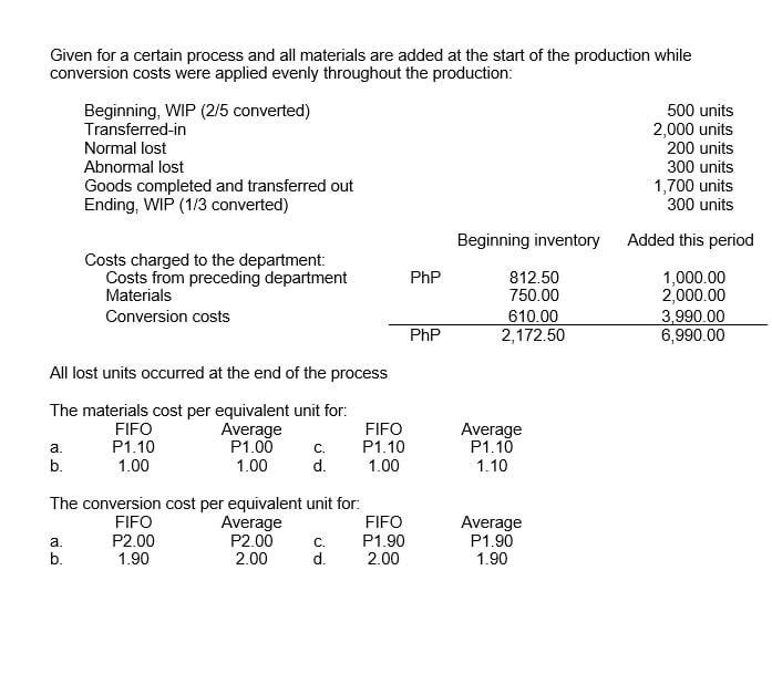  Given for a certain process and all materials are added at