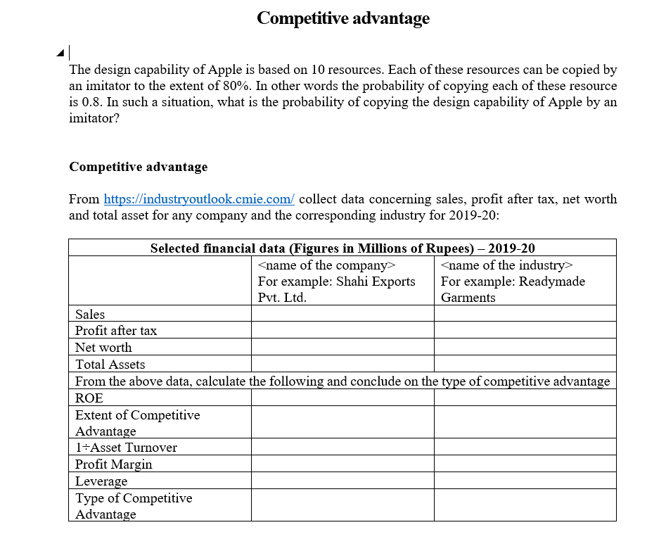 Explain Competitive advantage The design capability of Apple is based on 10