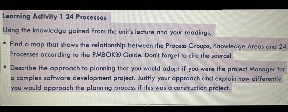 Learning Activity 1 24 Processes Using the knowledge gained from the