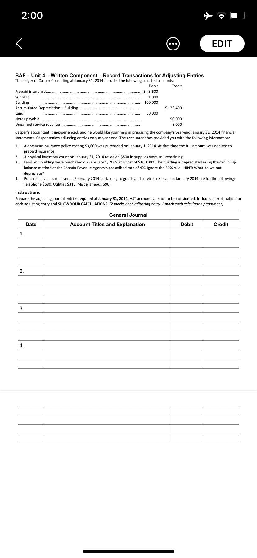  PLEASE I NEED HELP WITHIN AN HOUR!! 2:00 BAF - Unit