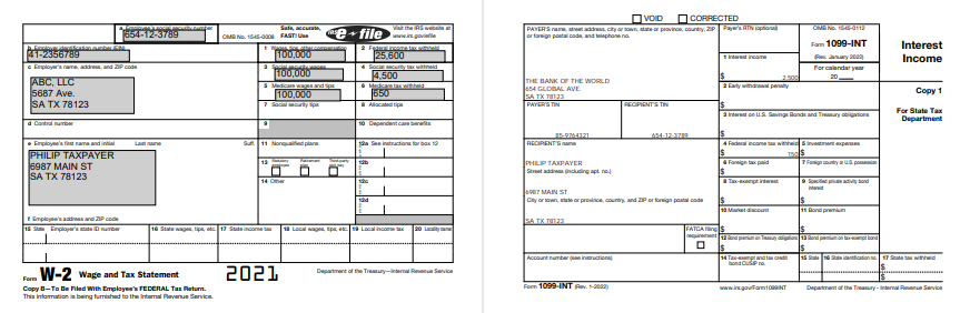 Using the provided source documents, complete the 2021 F1040 for Philip Taxpayer.