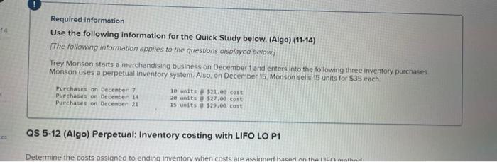 help Required information Use the following information for the Quick Study below.