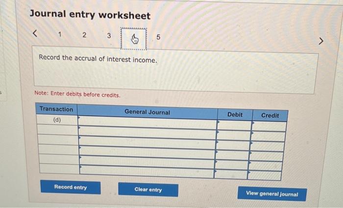 credits. Journal entry worksheet Record the depreciation of office equipment. Note: Enter