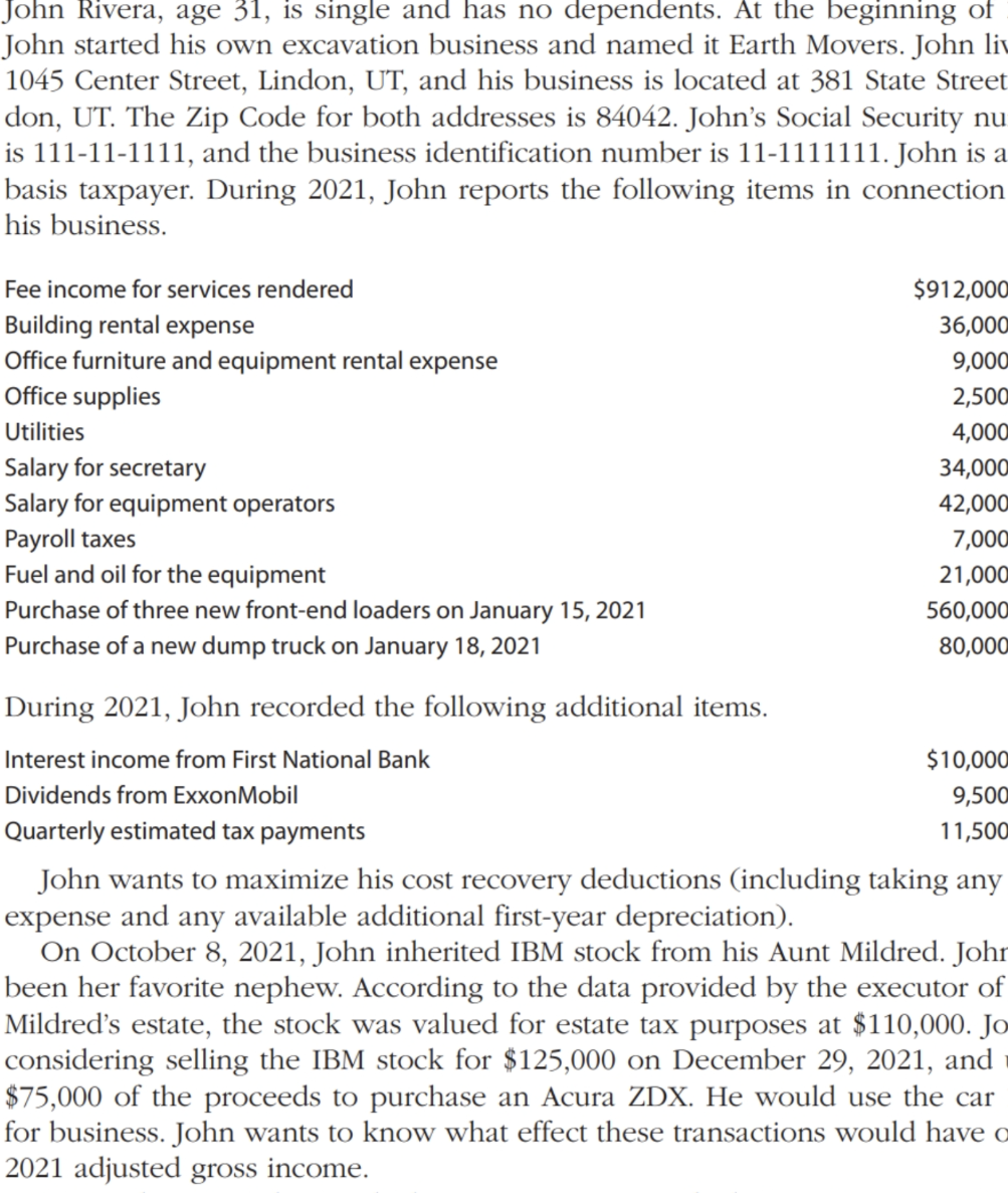 Need help preparing a tax return for this scenario John Rivera, age